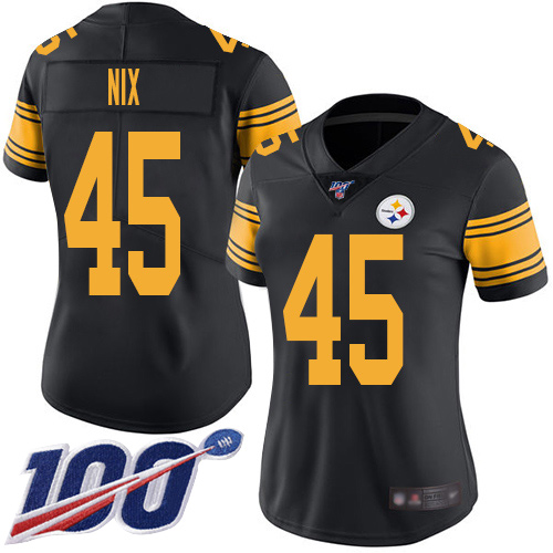 Women Pittsburgh Steelers Football #45 Limited Black Roosevelt Nix 100th Season Rush Vapor Untouchable Nike NFL Jersey->women nfl jersey->Women Jersey
